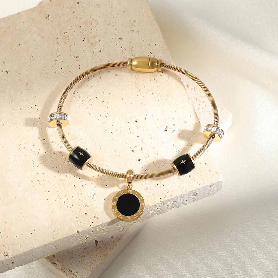 ZAKOL Fashion Roman Digital Stainless Steel Bracelet Bangles for Women Men Gold Color Watch Strap Bangle Party Zircon Gift