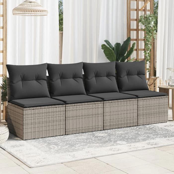 VidaXL 4-seater Garden Sofa with Grey Cushions Braided Resin 366116