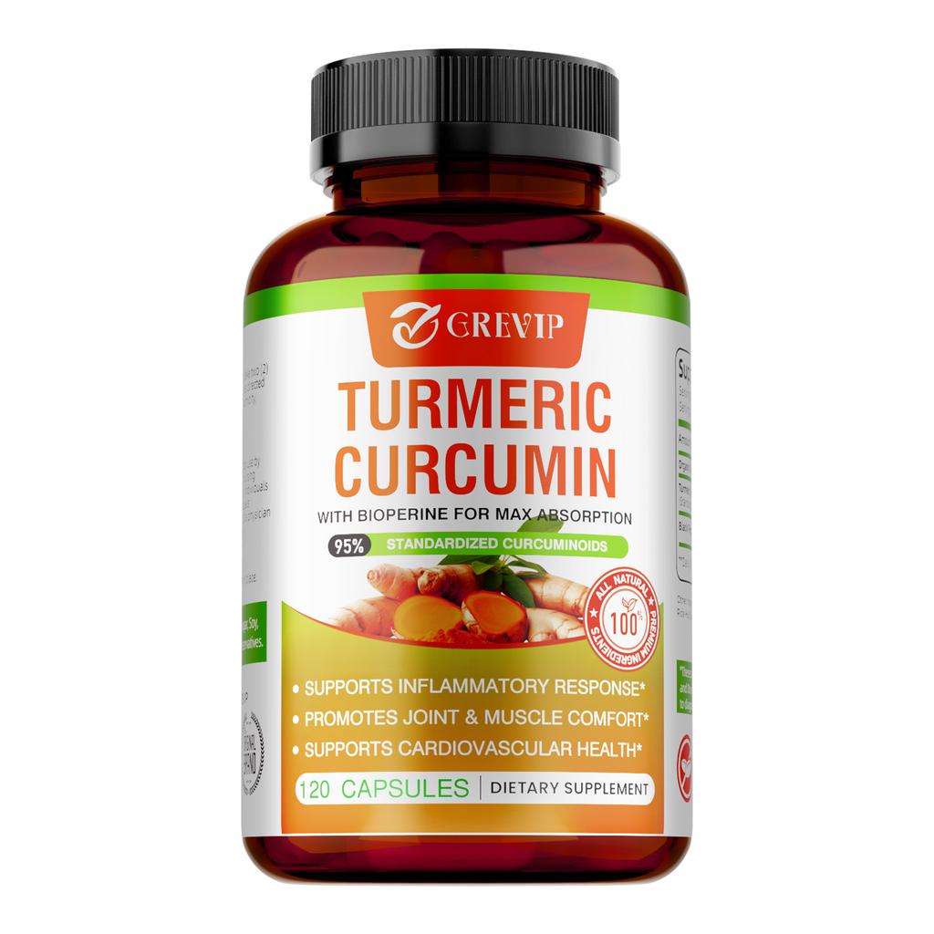 Bio-Kurkuma-Kapseln, enthaltend Kurkuma- und Schwarzpfeffer-Extrakte, für Gelenkkomfort und Unterstützung der Herz-Kreislauf-Gesundheit.