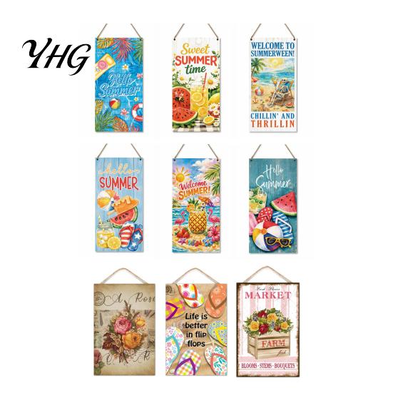 Porch Hanging Sign Summer Wooden Sign, Welcome Front Door Decor with Refresh Home Rope, Colorful Hanger for Seasonal Farmhouse Beach House Ready