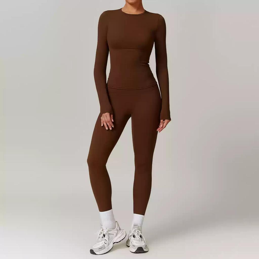 JYL Brushed Slim Yoga Set Long Sleeve Outdoor Running Fitness Outfit