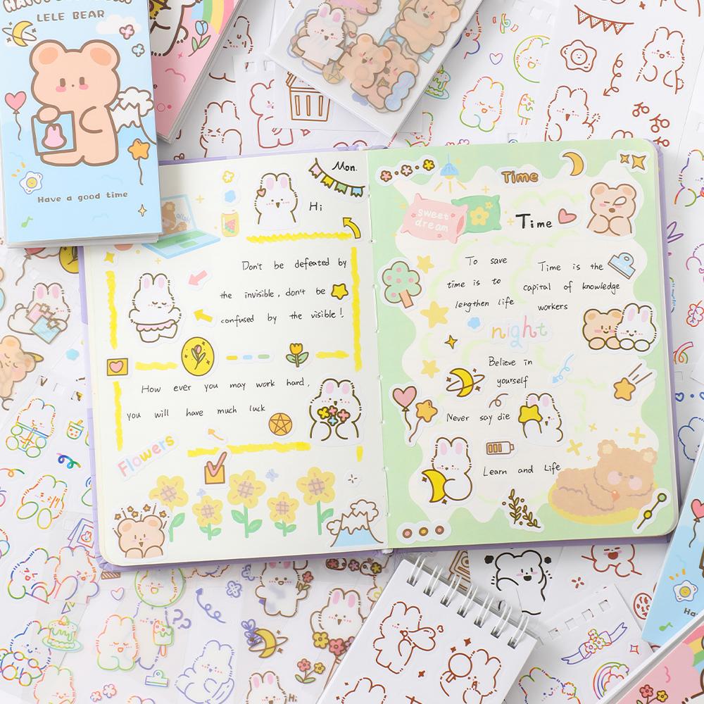 50 Sheets Cute Cartoon Stickers Set Scrapbooking Washi Stickers Waterproof PET Stickers DIY Decorating Journaling