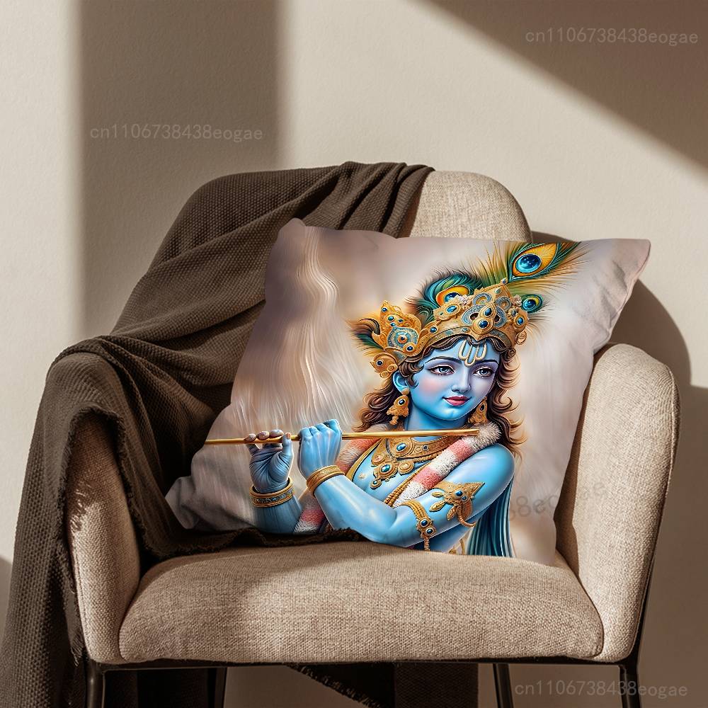 Indian God Lord Krishna  Throw Pillow Case For 45*45cm,55*55cm,30*30cm For Home Bedroom Decoration And Protector