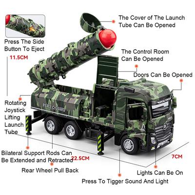 1:32 Scale Missile Truck Toy Model Car Rocket Launcher Vehicle Metal Diecast Sound Light Pull Back Military Models Boys Gifts