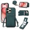 For iPhone 16 Pro Case Card Holder Kickstand Leather+TPU Phone Cover with Shoulder Strap