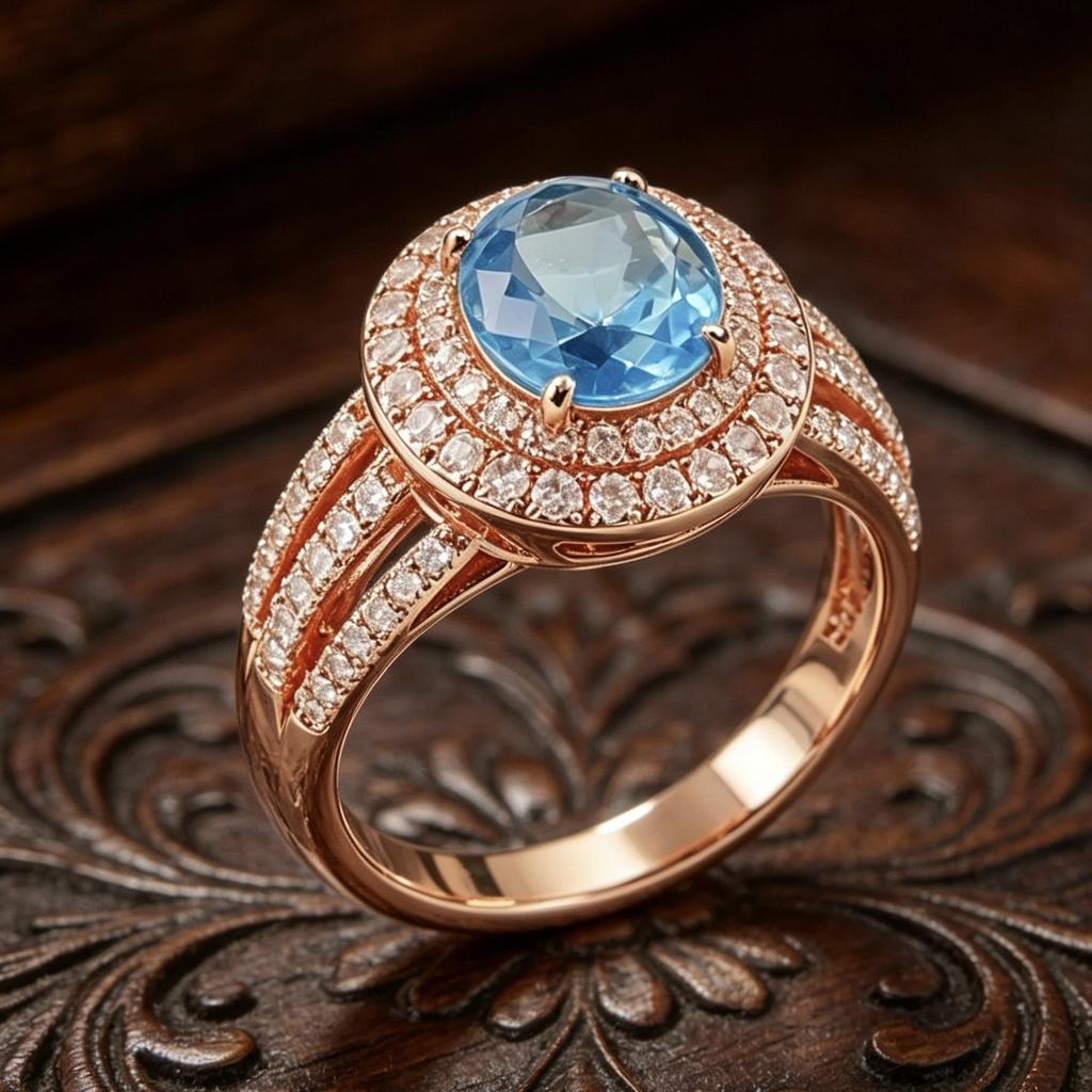 Gold Color Ring for Women Fashion Party Daily Versatile Luxury Wedding Inlaid Shiny Blue CZ Elegant Accessories Jewelry