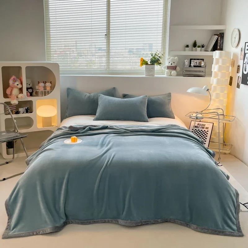 2025 Milk Fleece Blanket Three-piece Fleece Blanket Winter Warm Thickened Air Conditioning Multifunctional Fleece Blanket