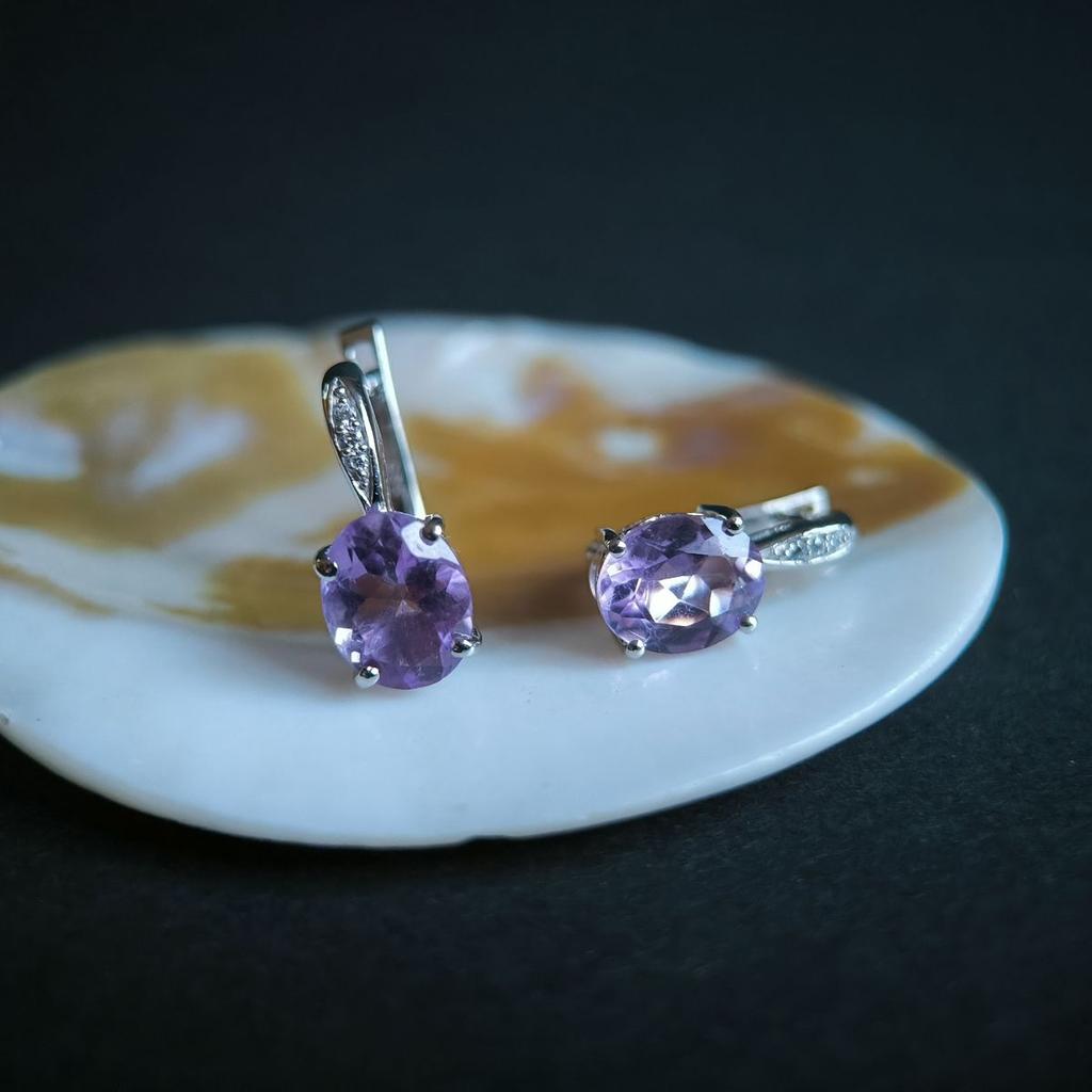 Серебряные серьги с натуральным аметистом (2189282)