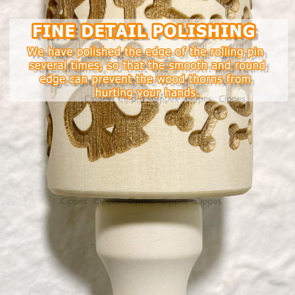 Halloween Rolling Pin with Pumpkin Skull Ghost, Wooden Embossed 3D Cookie Mold Laser Engraved DIY Baking Tools Dough Roller
