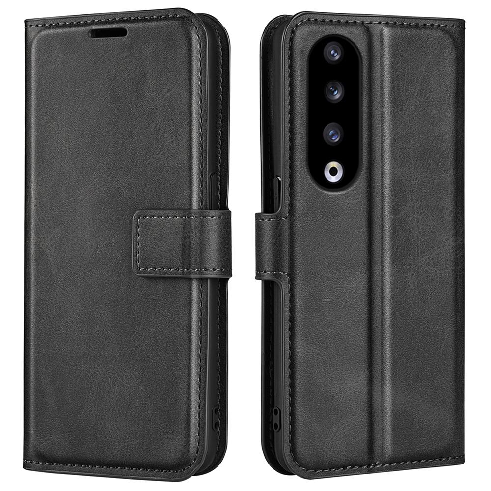 

Для Honor 90 Pro устойчивый к царапинам PU кожаный кошелек подставка защитный чехол с текстурой телячьей кожи чехол для телефона Black