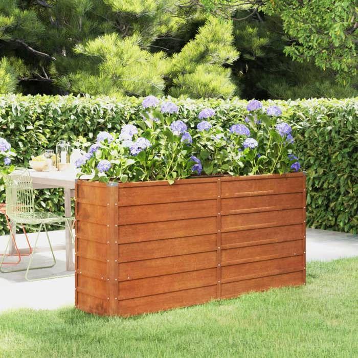 VidaXL Lit Surélevé de Jardin Jardinière Support pour Plantes Bac à Fleurs Pot de Fleurs Balcon Patio Extérieur Rouillé 151953