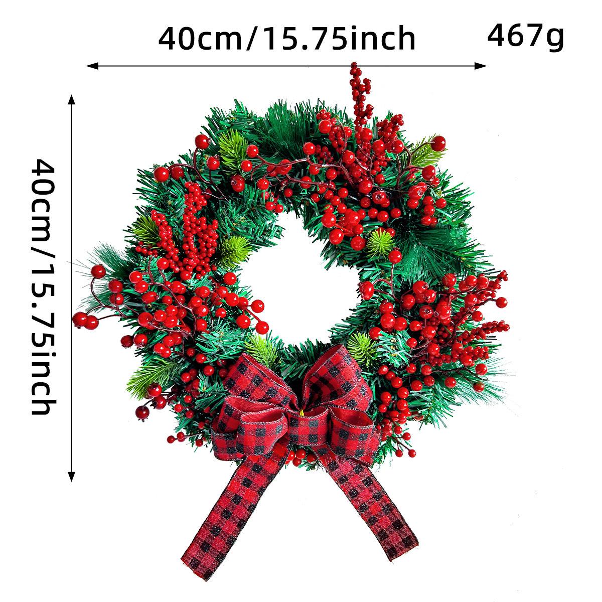 Red and Black Plaid Christmas Wreath with Bow and Artificial Berry Vine Door Hanger