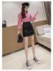 Women's High-Waist PU Leather A-Line Skirt - Black Slit Short Skirt for Autumn/Winter