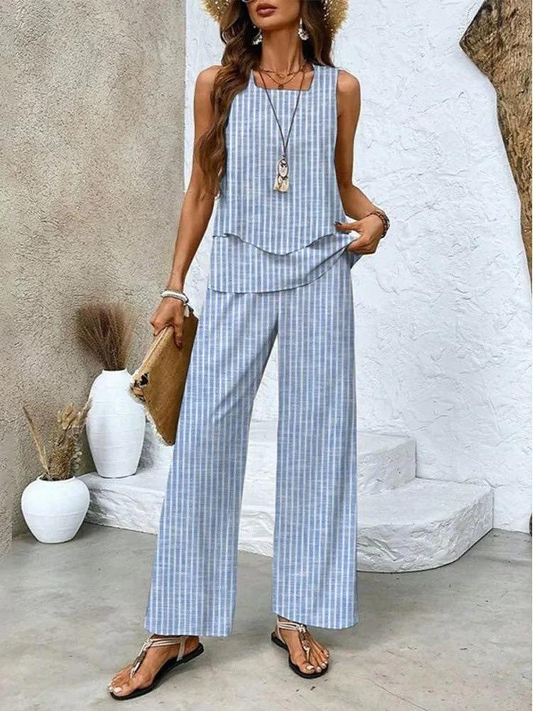 European and American new 1D printing women's fashion sleeveless trousers suit spring and summer women's suit