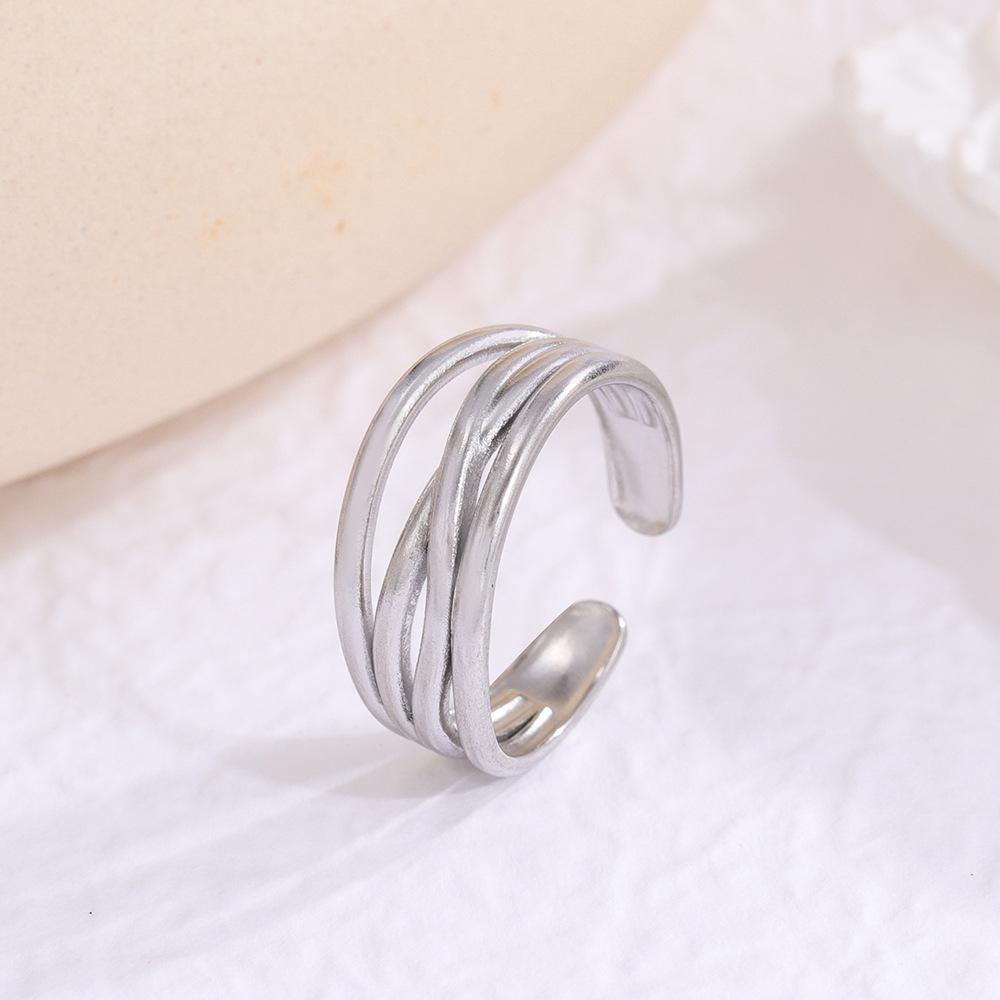 Stainless Steel Minimalist Geometric Open Adjustable Ring for Women