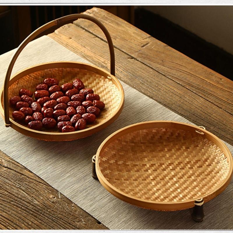 Handcrafted Bamboos Snacks Plate Lightweight Portable Fruit Dessert Tray For Kitchen Dining Outdoor Event