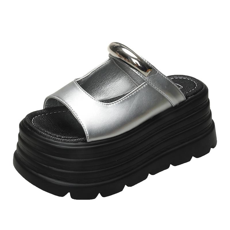 Fashion 8CM New Summer Women Slippers Flip-Flops Ladies Beach Bling Sandals Wedge Heels Shoes Black Woman Outside High Platform Slippers