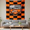 "FC Lorient Logo On Orange Checkered Background" Patterned Tapestry Decorative Wall Hanging, Home Bedroom Living Room Decor