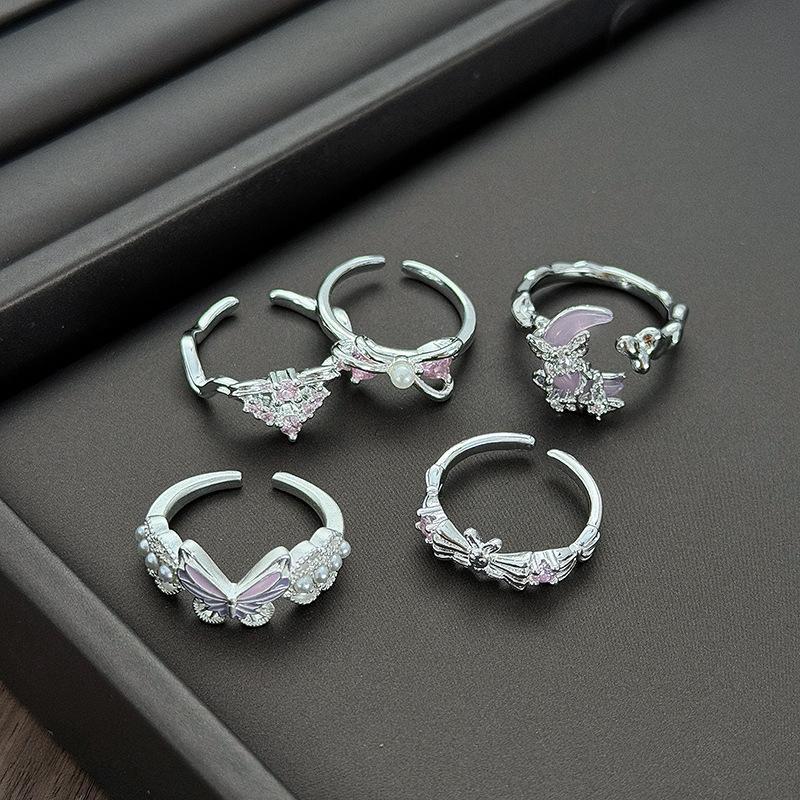 Light Luxury Niche High-End Butterfly Love Zir*****Pen Ring Temperament Full Of Diamonds Personality Super Fairy Stacked Ring Woman