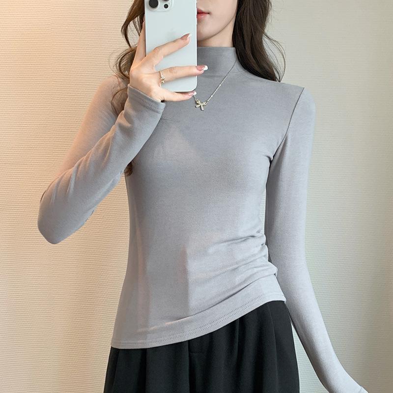 Tencel Lyocell wool semi-turtleneck women's season slim-fit T-shirt