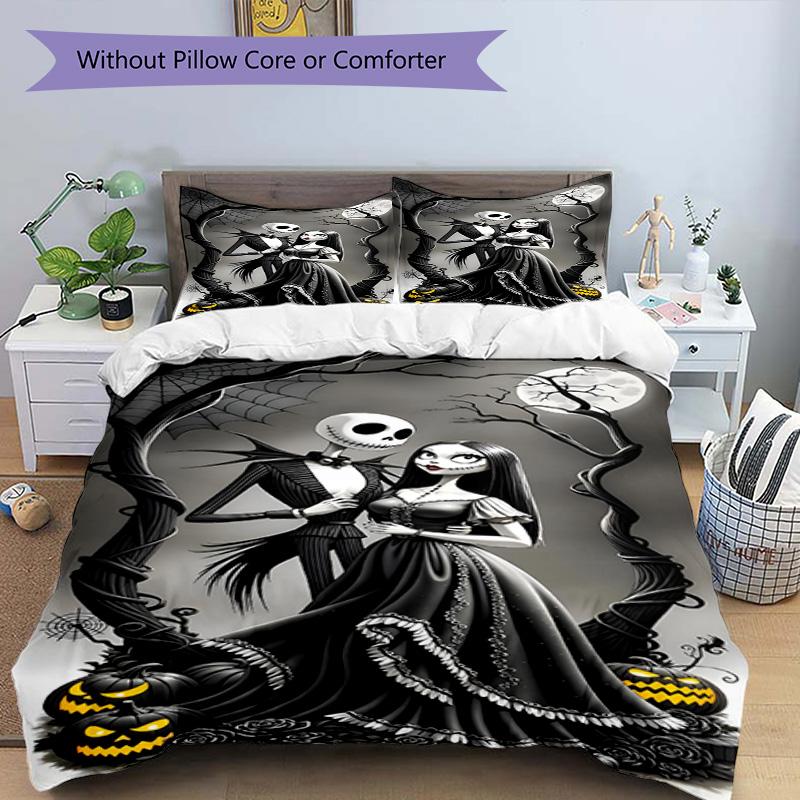 3pcs Duvet Cover Set (1*Duvet Cover + 2*Pillowcase, Without Core), The Nightmare Before Christmas Print Bedding Set, Bedroom Decor, All‑Season, Birthd
