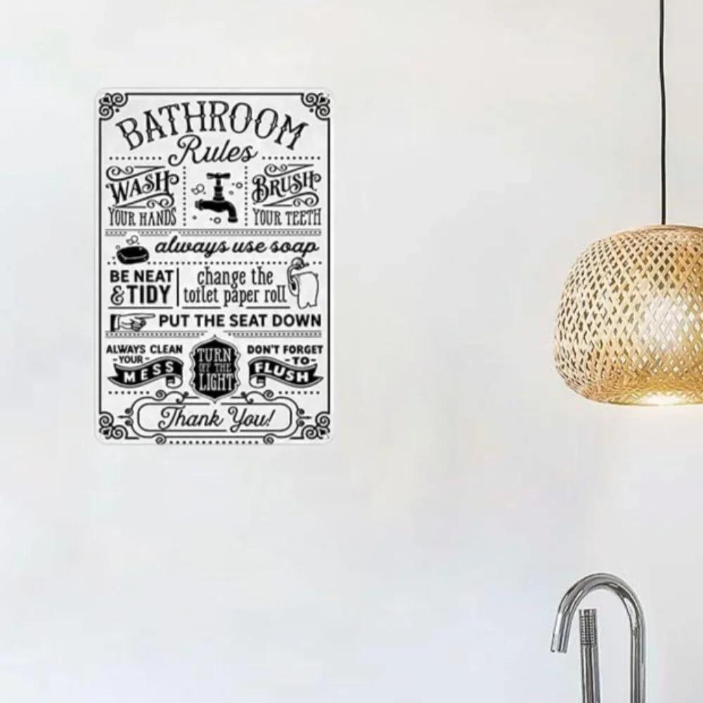 Funny Bathroom Toilet Decor Sign Bathroom Rules Quotes Wall Art Vintage Tin Sign Retro Style Home Decor for Bathroom Wall Art