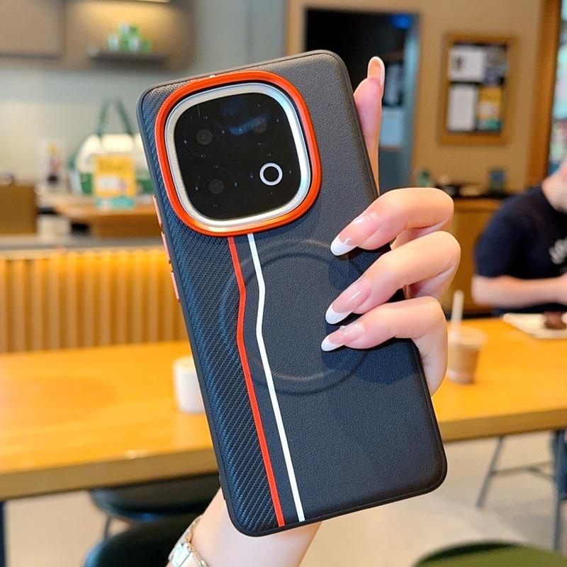 

Pixel10 ProXL Double Line Pattern Auto Leather Phone Case for Google Pixel 10 Pro XL Magnetic Metal Lens Ring Protective Cover Google Pixel 10 Pro XL чёрный