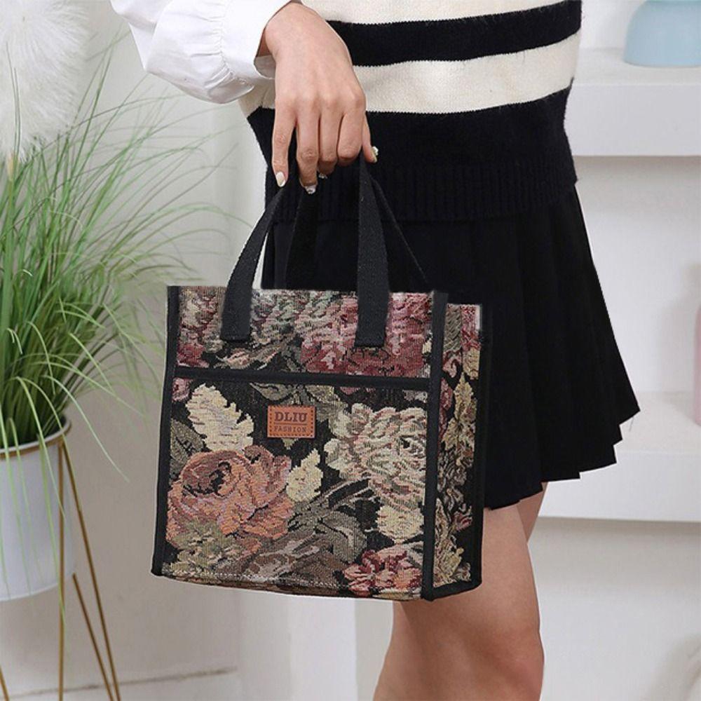 New Thickened Floral Print Lunch Bag Thermal Waterproof Insulation Bag Large Capacity Portable Handbag