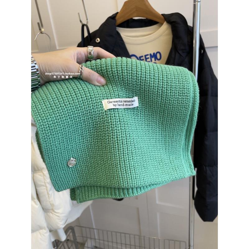 Korean Sheep Wool Knitted Wool Scarf for Women in Autumn and Winter White and Thick Warm and Solid Color Scarf for Couples with A Sense of Atmosphere