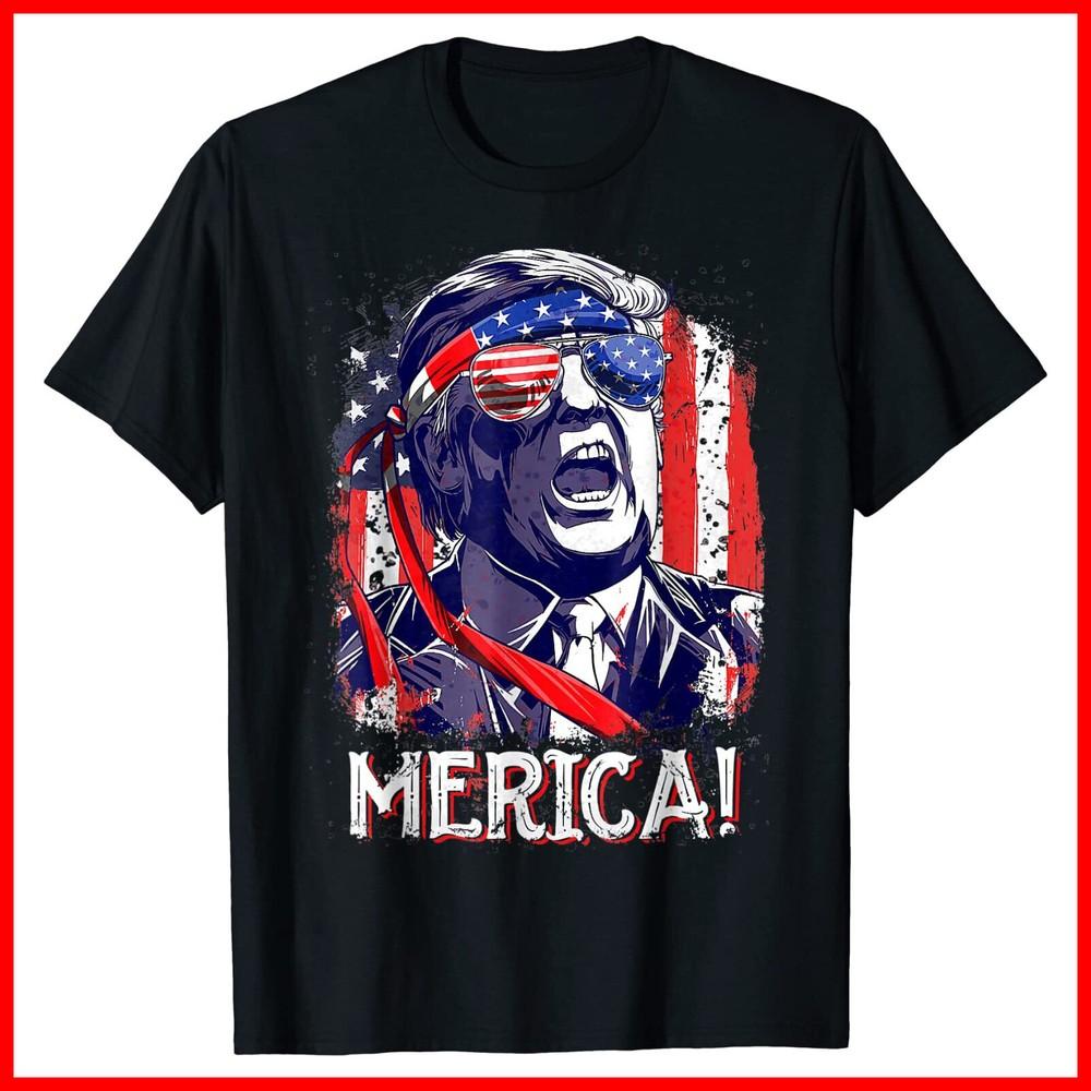 Trump Merica 4th of July Men Boys Kids Murica Black Cotton T-Shirt Unisex T-Shirt S