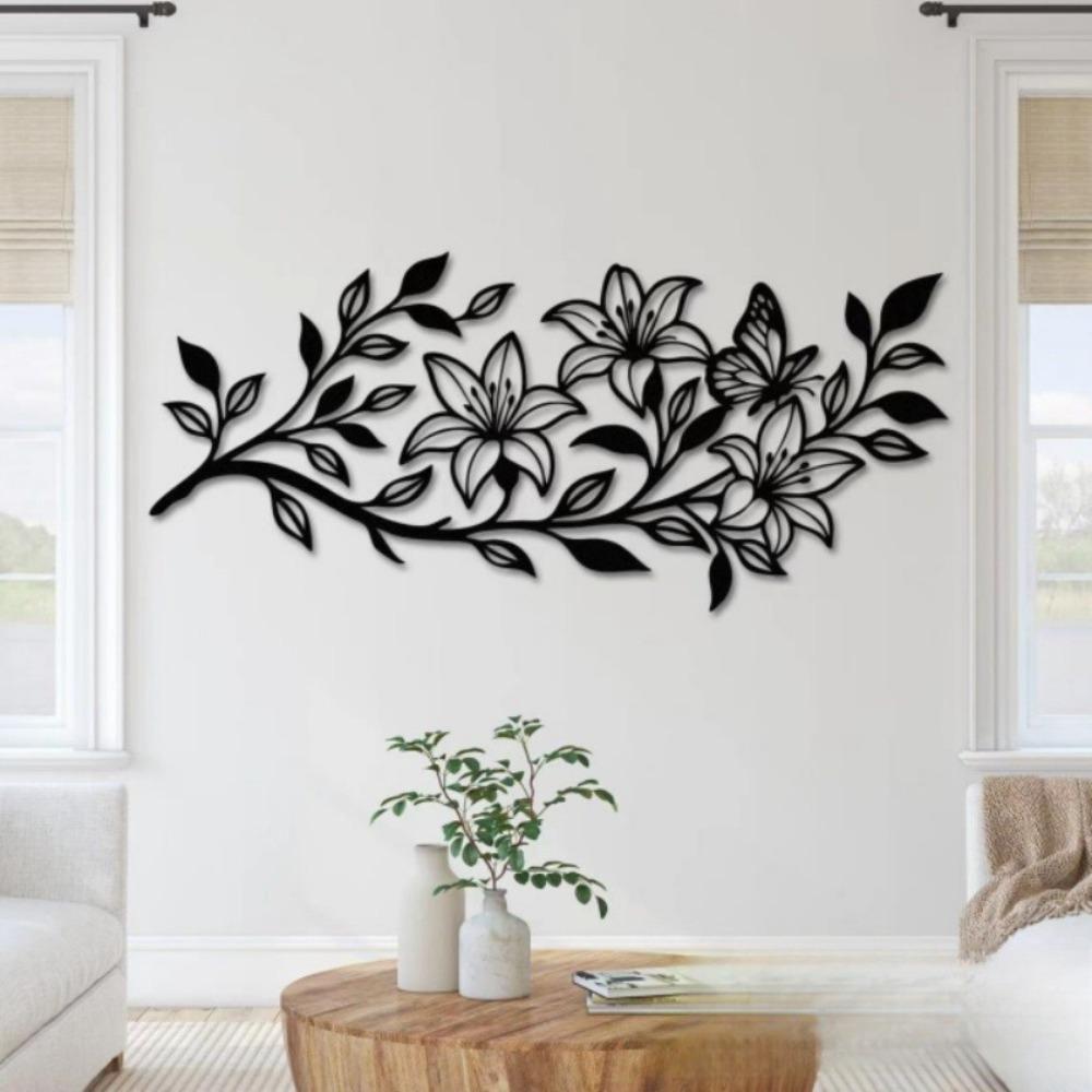 1pc Floral Metal Wall Decor Abstract Butterfly Flower Branch Laser Cut Ornament Home Art Housewarming Birthday Valentine Wedding Gift