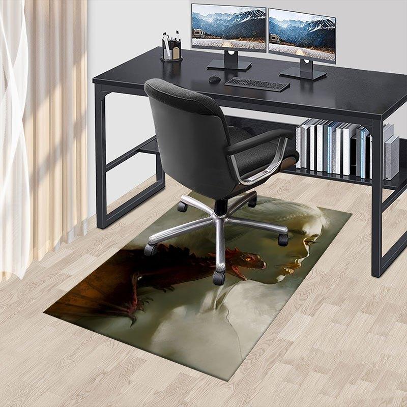 1pc Fire and Blood Office Carpet Chair Mats, Home Decor Mat Fantasy Theme Mat Durable Mat, Dragon Decor,Suitable for Fantasy Theme Lovers