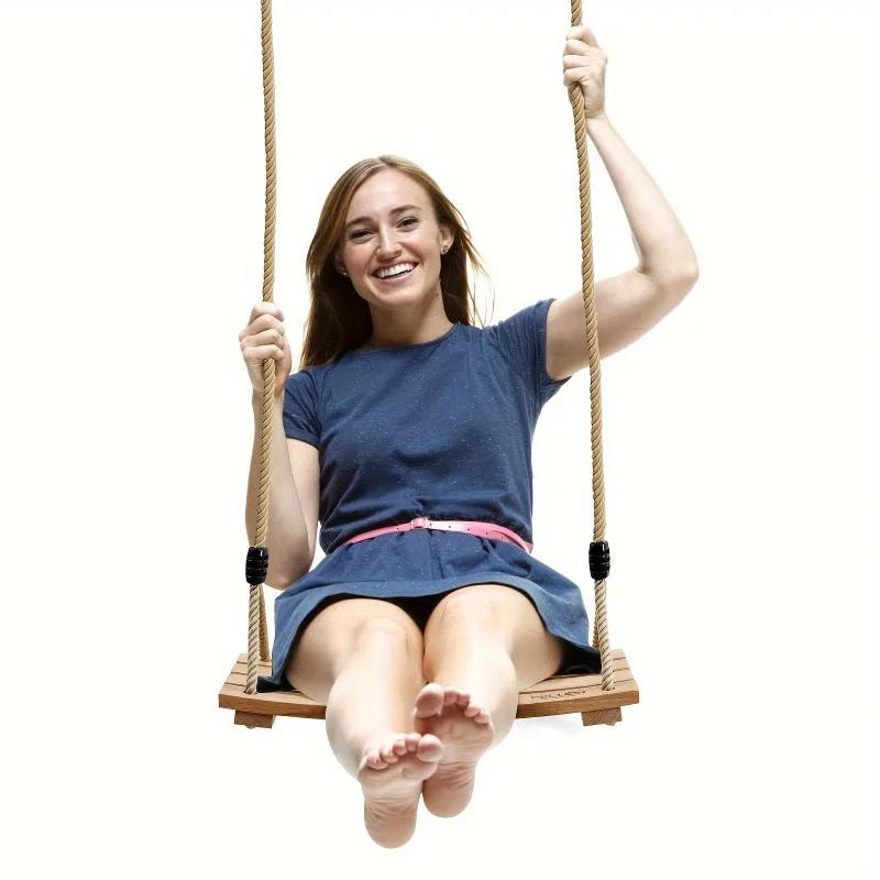 Wooden Swing Adult Outdoor Swing Chair Heavy-Duty Wooden Indoor Outdoor Porch Swing Backyard Garden Hanging Seat Party Activity