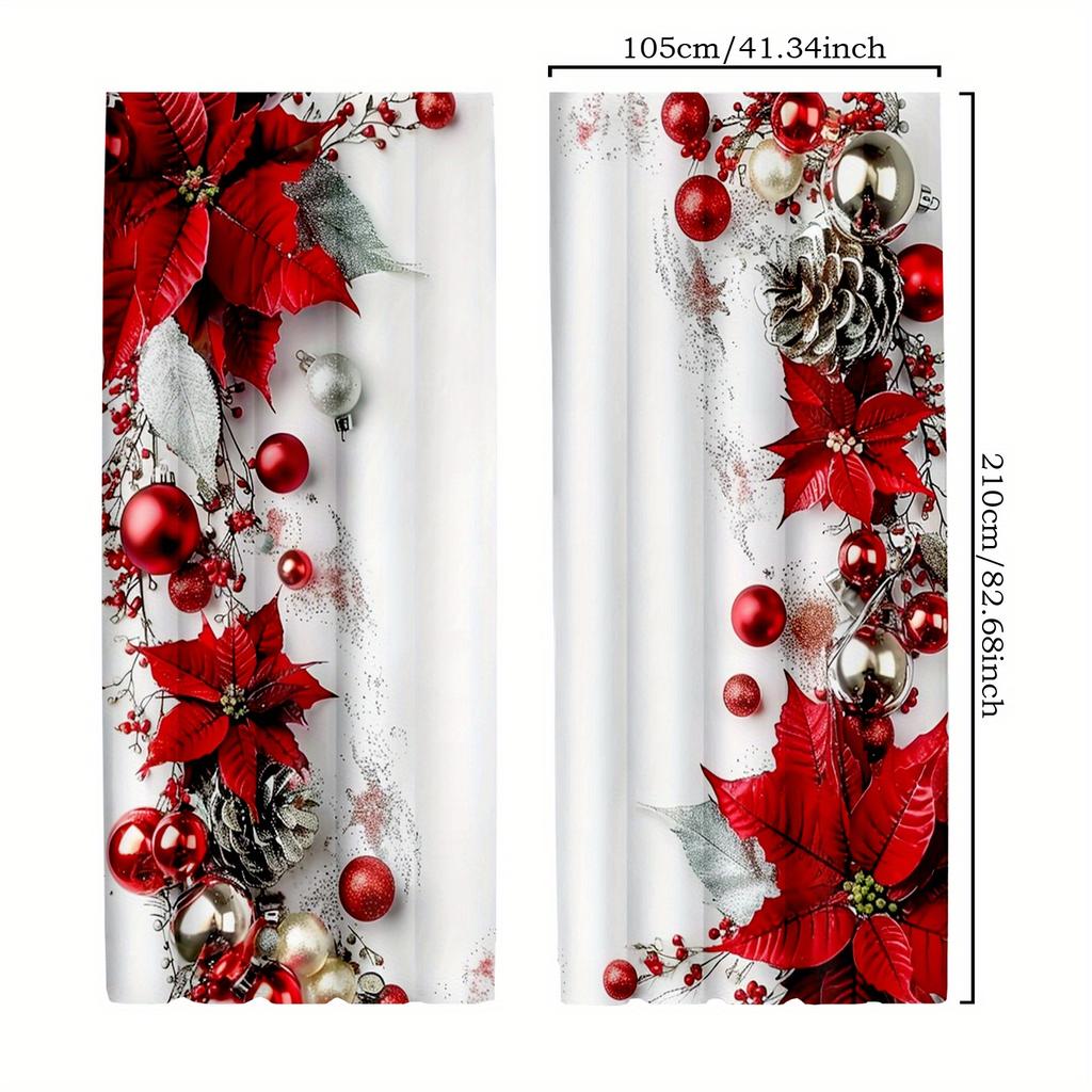 2pcs Sheer Polyester Vintage Christmas Dot Print Curtains for Living Room & Bedroom – All-Season Decor