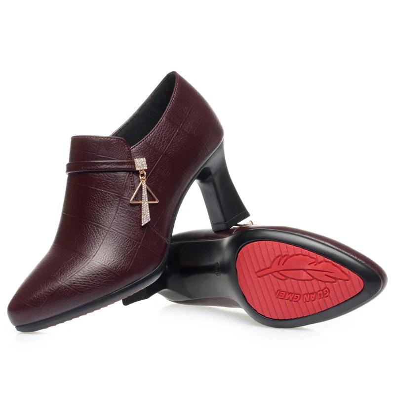 Elegant Deep Mouth Soft Leather Shoes Women Pumps Platform Spring  Comfortable Soft Sole Non-slip Block Heels Shoes