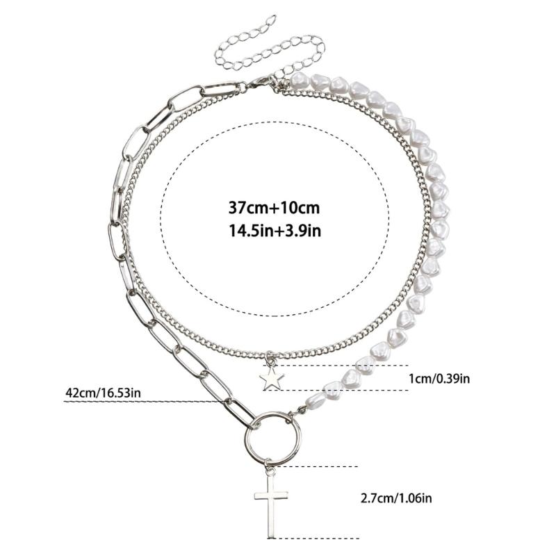 Vintage Pearl Choker Necklace for Women Gothic Layered Splicing Clavicle Chain