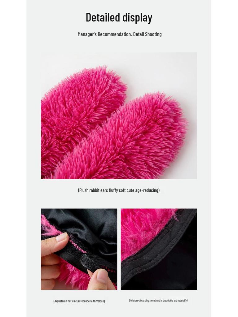 Sweet Rabbit Ear Plush Hat for Women - Winter Warm & Cold-Proof Beanie with Ear Protection