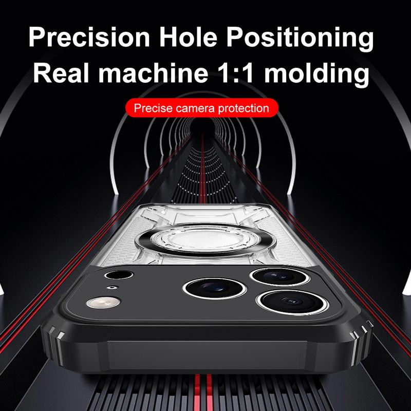 Shockproof Clear Armor Case For iPhone 17 Pro Max 16 15 14 13 Pro Max Magnetic Metal Ring Hybrid TPU+PC Phone Bumper Cover