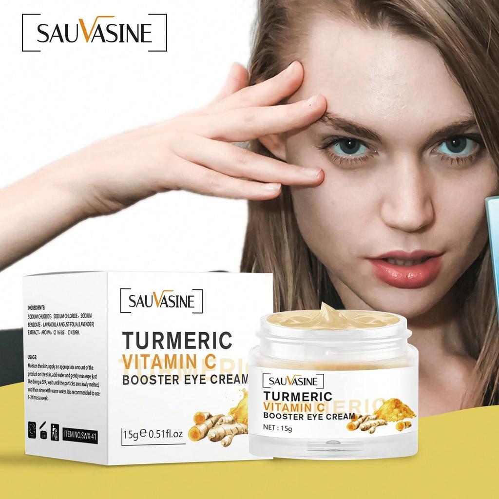 1PC Turmeric VC Booster Eye Cream,Brighten Dull Eyes,Fades Wrinkles,Reduce Dark Circles,Improve Tire