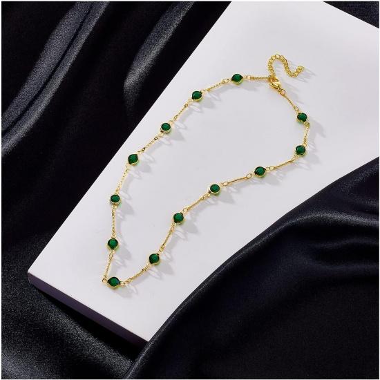 MIFYNN 18K Gold Plated Chain Choker Necklace Dainty Charm Emerald Cubic Zircon turquoise Gold Paperclip Chain Necklaces Green Rhinestone Chain