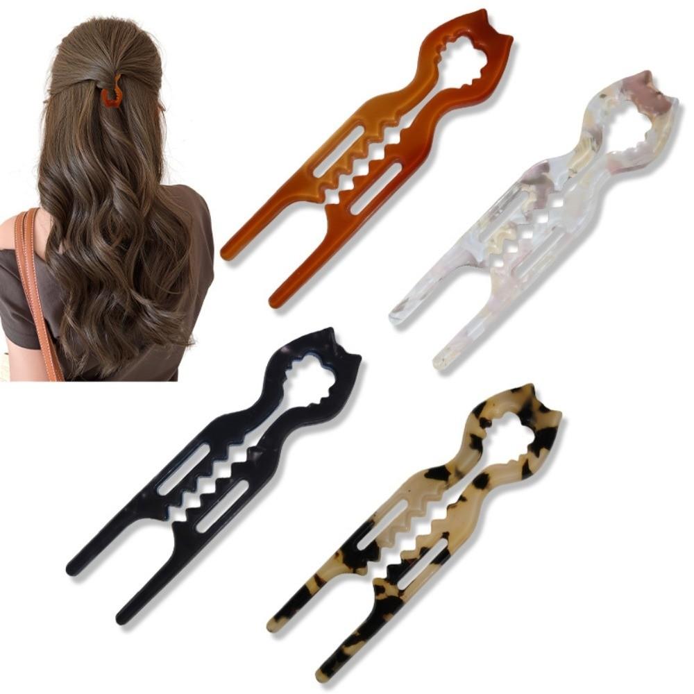 

BEPAN 4/6pcs/set Durable U Shaped Hair Stick Acrylic Material Hair Fork Elegant Bun Holder Cat Shaped Comfortable