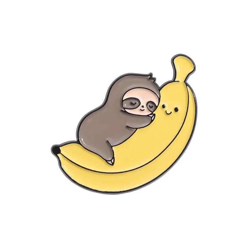 Lazy Cute Sloth Enamel Pin Cartoon Coffee Donut Banana Pillow Lapel Brooch Backpack Clothes Badge Decorative Metal Jewelry Gifts