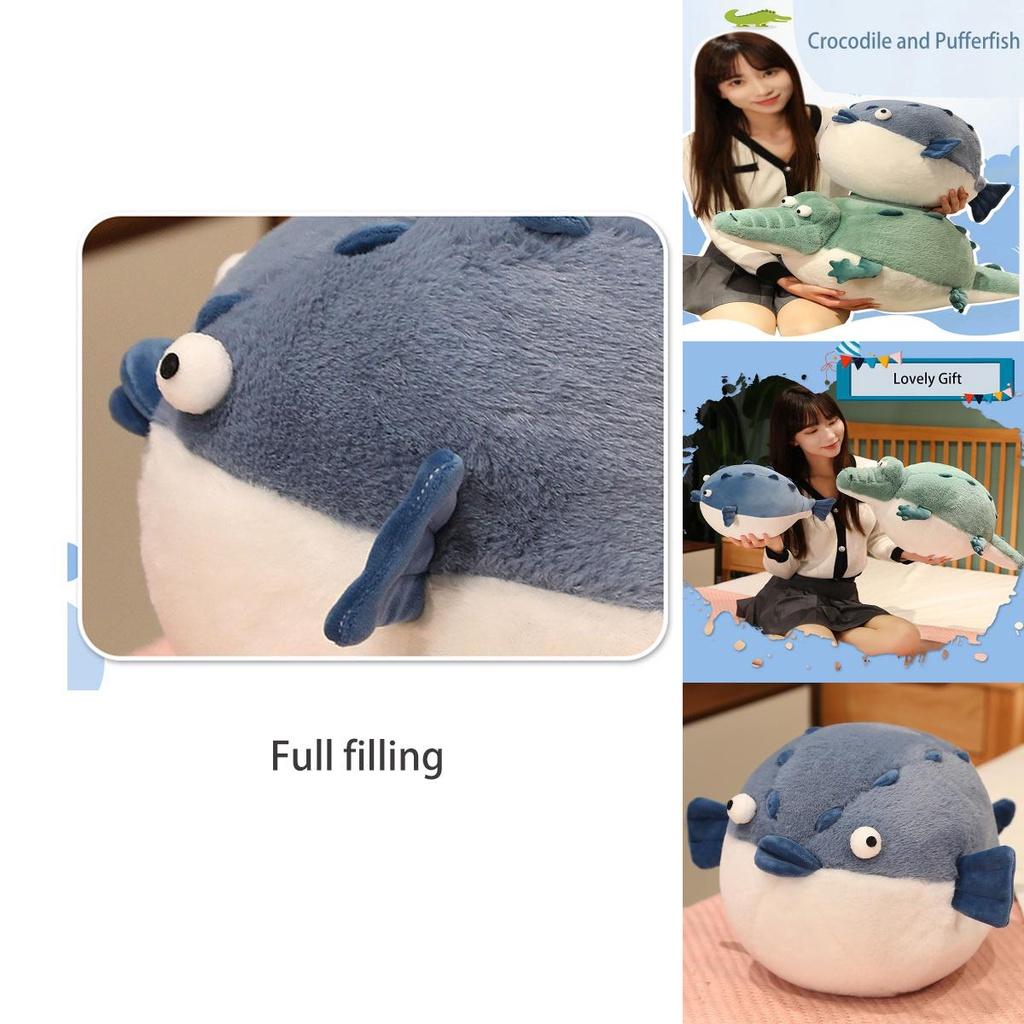 Cute And Soft River Puffer Crocodile Plush Toy Sleep Pillow Stuffed Animal Doll