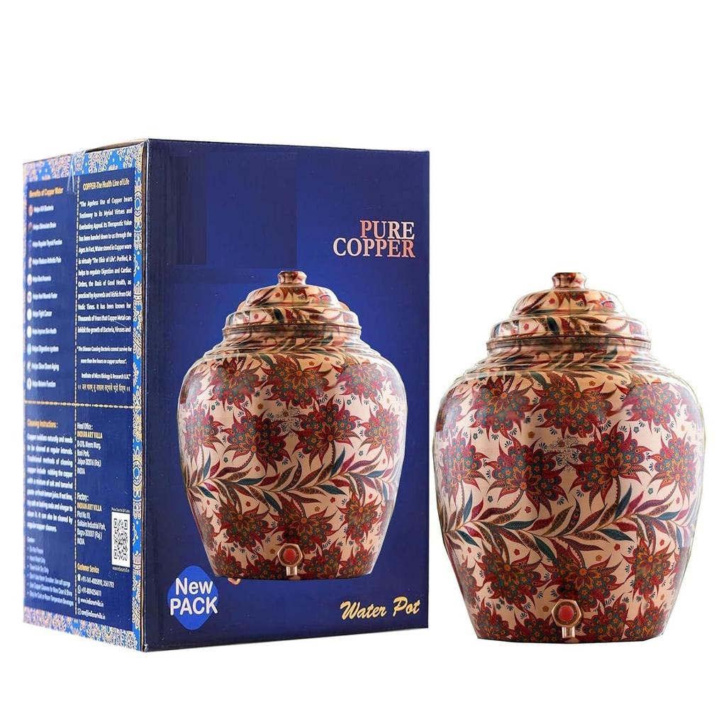 Print Design Copper Water Dispenser Pot Matka, Storage, Home Garden, 13 LTR