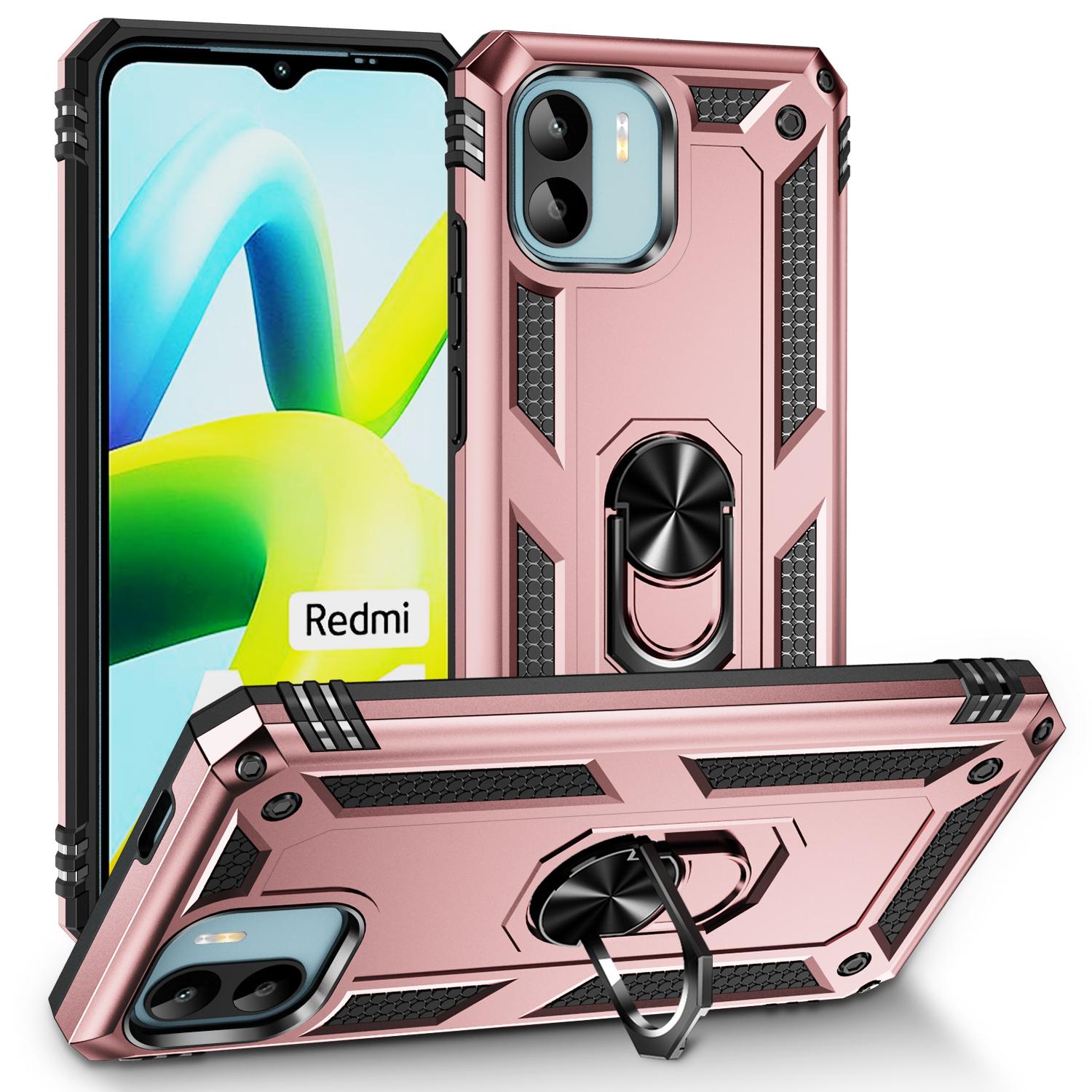 

Phone Case for Xiaomi Redmi A1 4G/A2 4G,Military Grade Anti-drop PC+TPU Protective Cover with Ring Kickstand Rose Gold