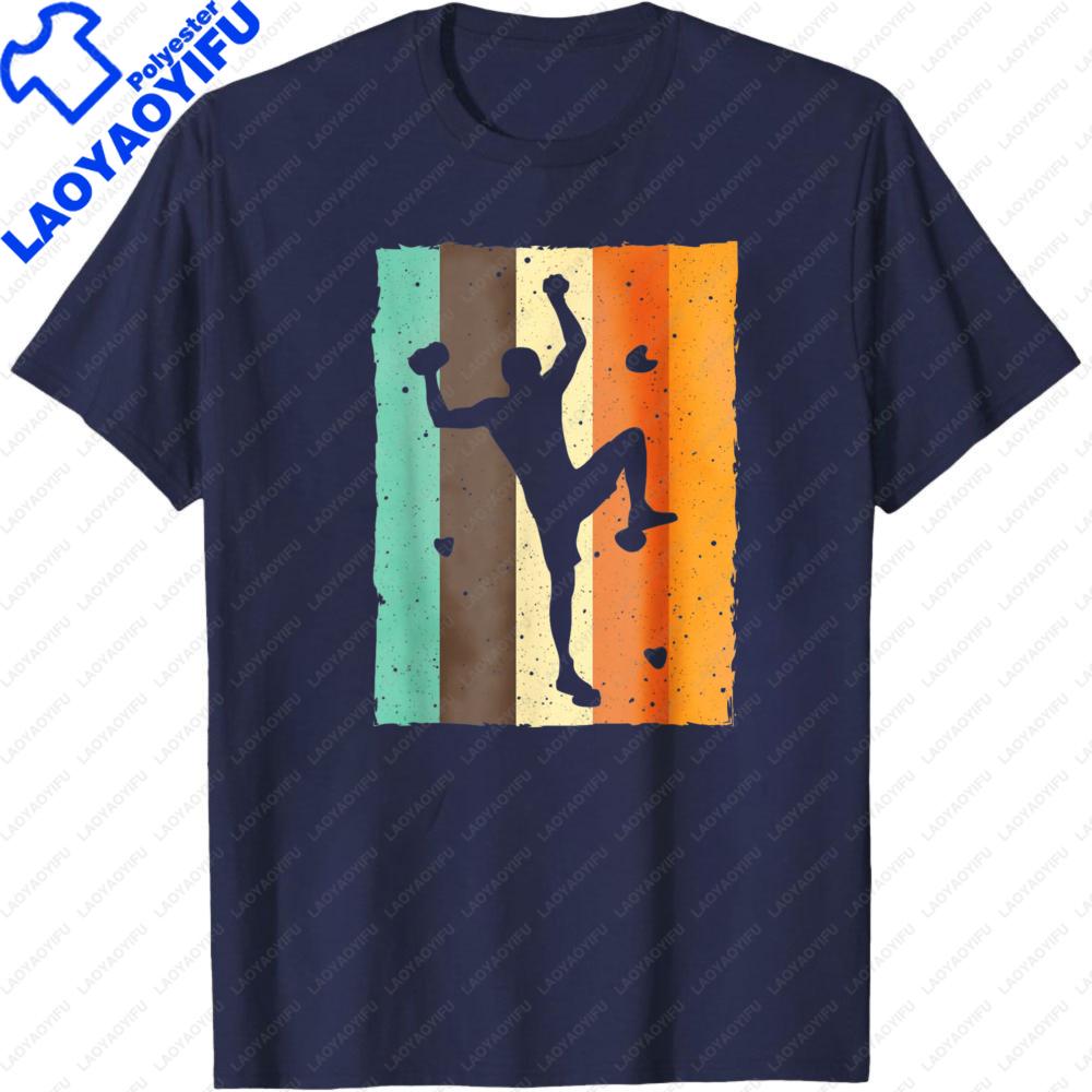 Men TShirt Summer Casual Fashion Vintage Climbing Pattern Cotton Short Sleeve Top Outdoor Gift Sporty Style Mens Wear