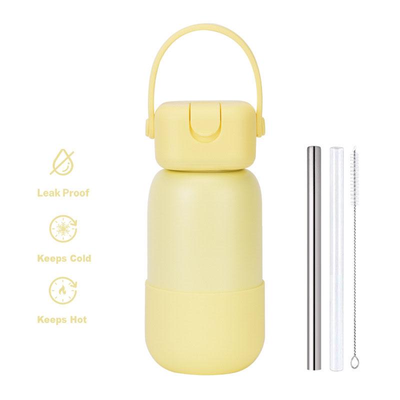 

450/740ml Stainless Steel Thermal Water Bottle With Handle,Straw,Silicone Base,Double-layer Vacuum Drinkware,Sports THERMOS CUP 450ml світло-жовтого кольору