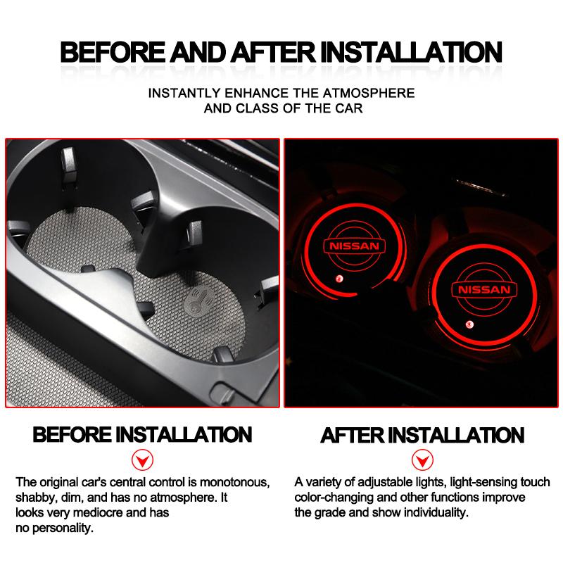 ASD1  1/2PCS Luminous Car Coaster Water Cup Holder Non Slip Pads Mats Center Cover For Nissan X-trail Qashqai j10 j11 Note Juke Sentra