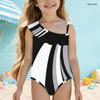 Costume da bagno intero da bambina a spalla singola con volant e stampa geometrica