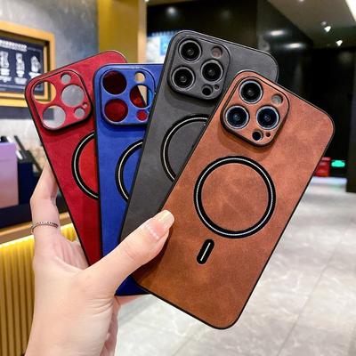 Kabellose Ladehülle aus Schaffellleder für iPhone 15 Pro Max 14 13 12 11 XS Max, weicher TPU-Linsenschutz, stoßfeste Rückseite